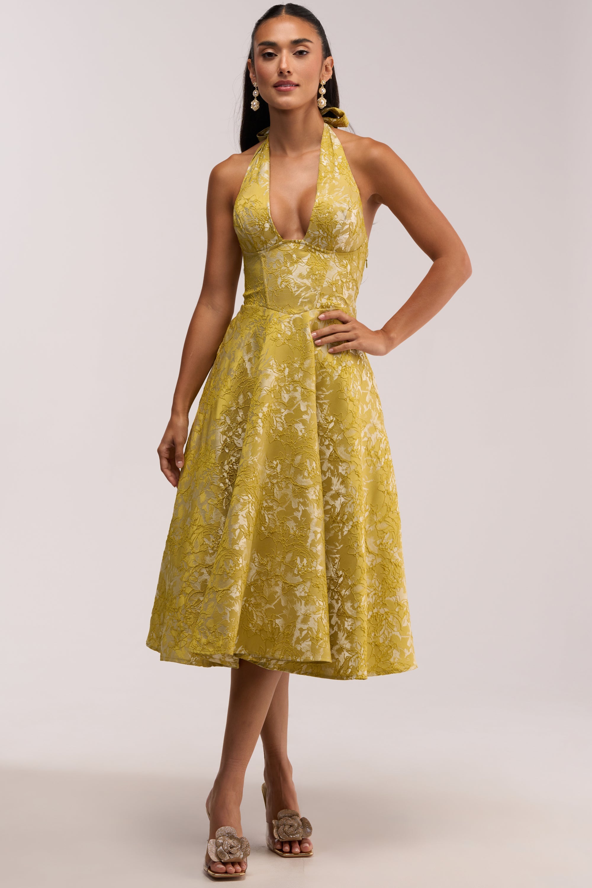 SWEET CAROLINE HALTER MIDI DRESS IN GREEN