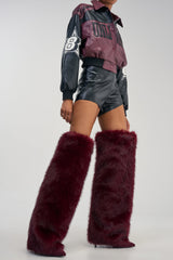 AZALEA WANG LANGLEYE BURGUNDY FUR THIGH HIGH BOOT