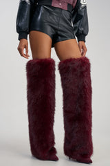 AZALEA WANG LANGLEYE BURGUNDY FUR THIGH HIGH BOOT