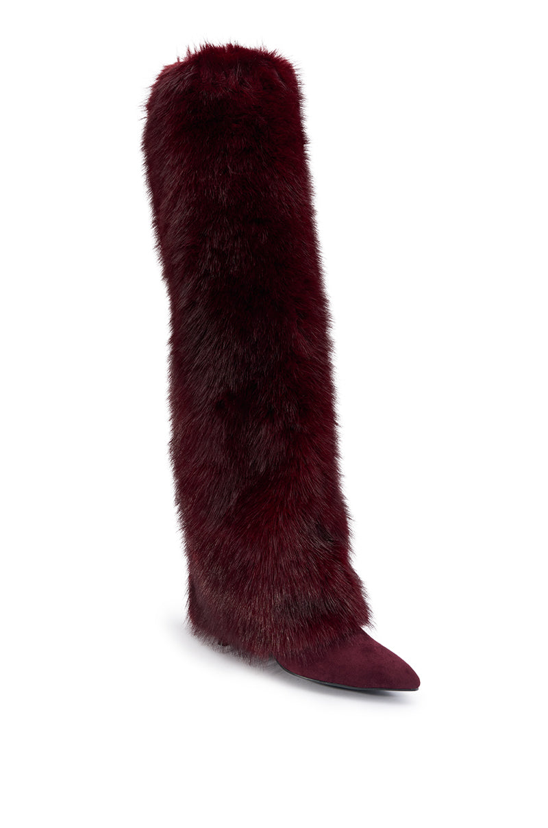 AZALEA WANG LANGLEYE BURGUNDY FUR THIGH HIGH BOOT