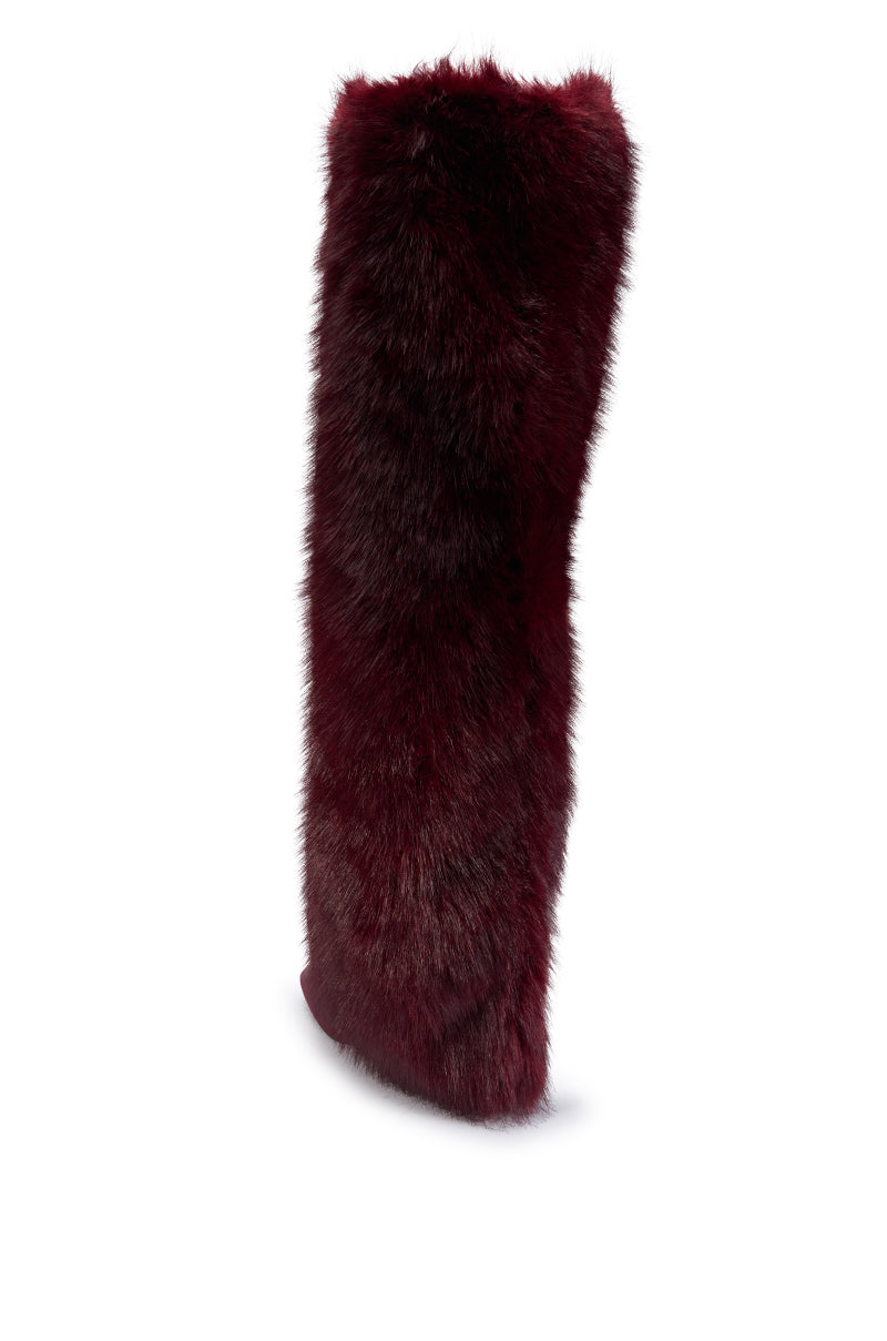 AZALEA WANG LANGLEYE BURGUNDY FUR THIGH HIGH BOOT