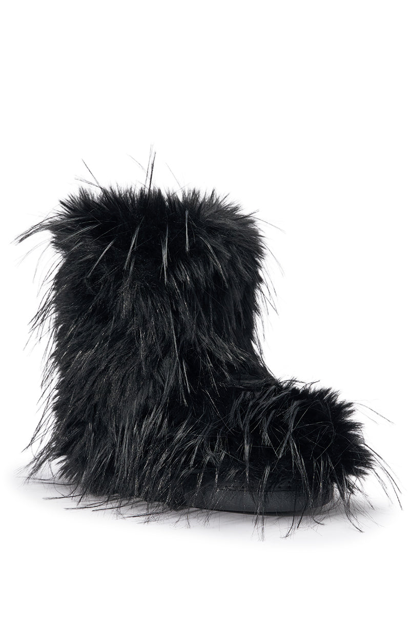 AZALEA WANG LENIX BLACK FLAT FUR BOOTIE