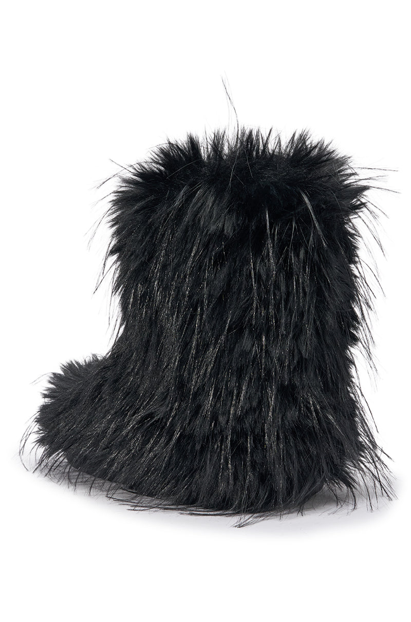 AZALEA WANG LENIX BLACK FLAT FUR BOOTIE