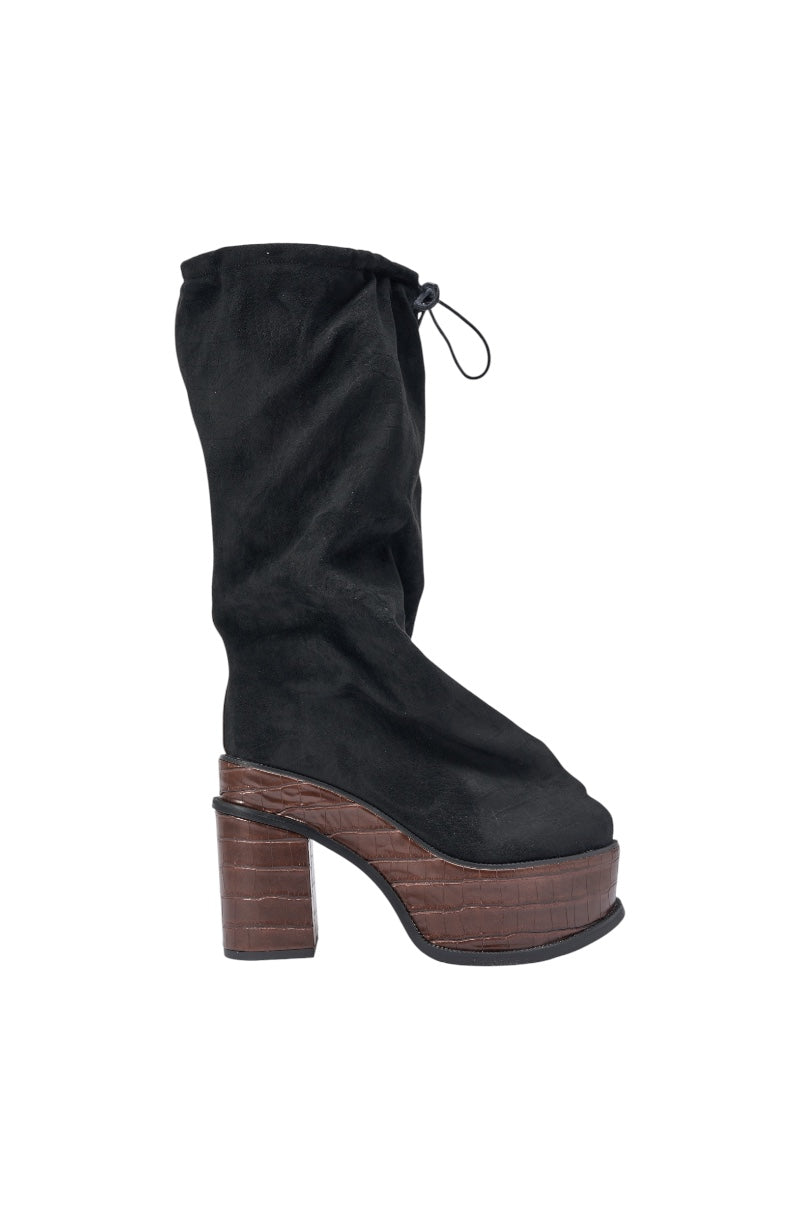 AZALEA WANG LESLIE BLACK CROC PLATFORM SLOUCHY BOOT