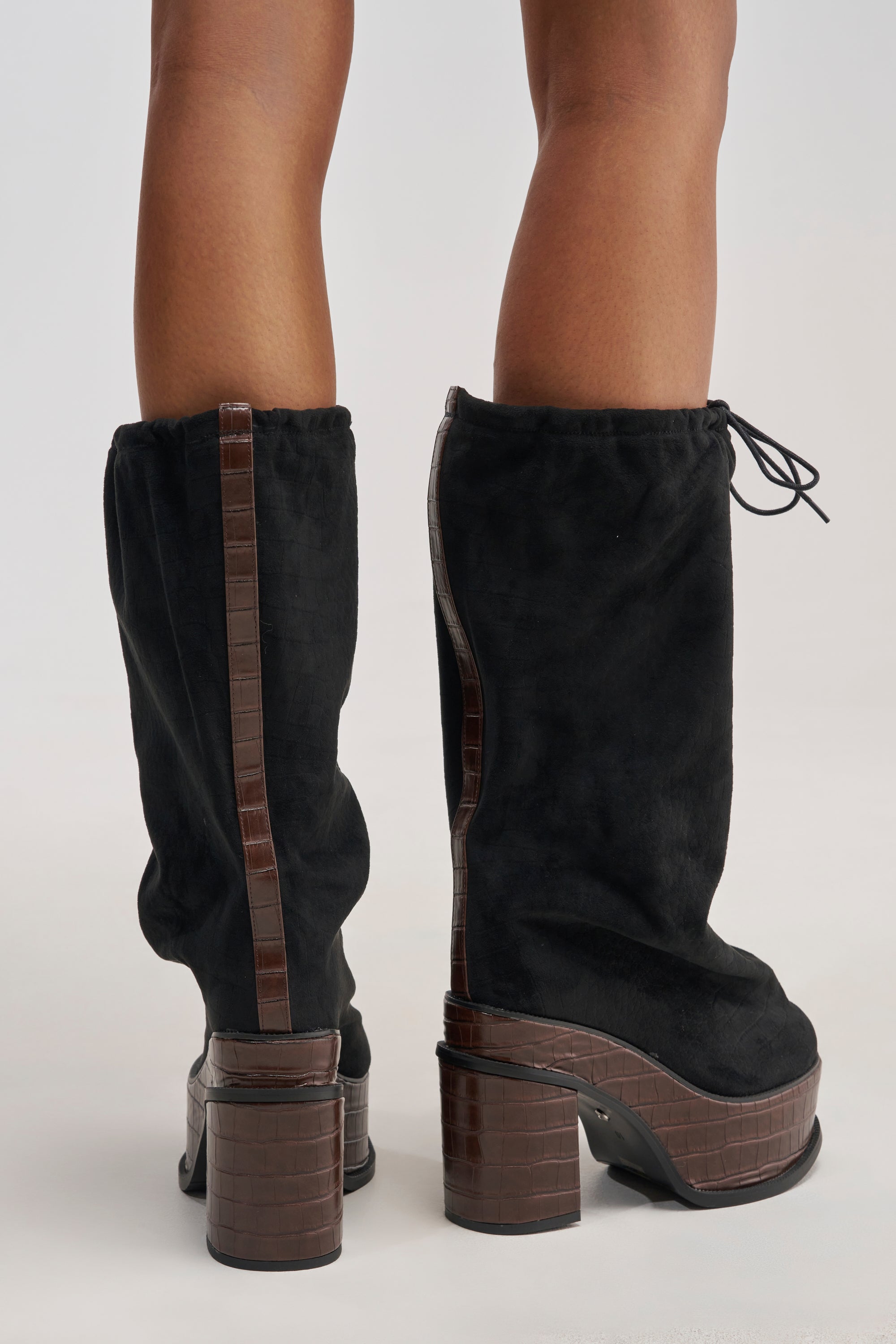 AZALEA WANG LESLIE BLACK CROC PLATFORM SLOUCHY BOOT