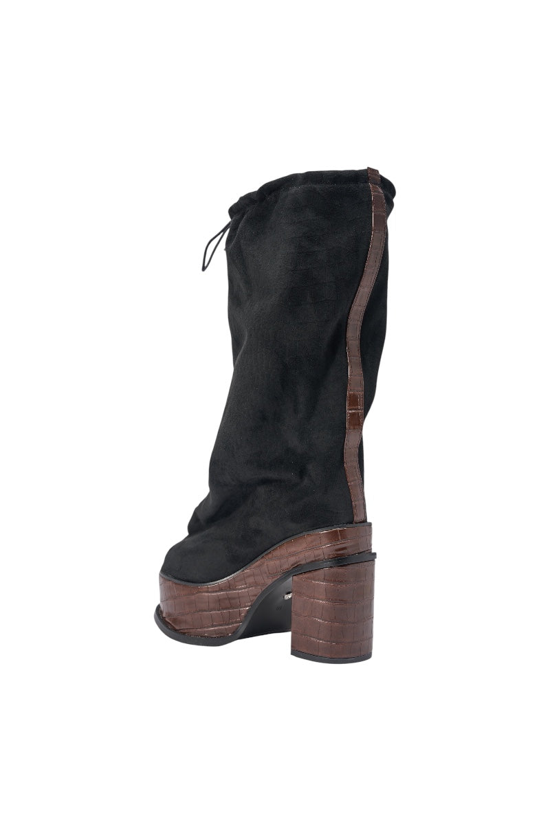 AZALEA WANG LESLIE BLACK CROC PLATFORM SLOUCHY BOOT
