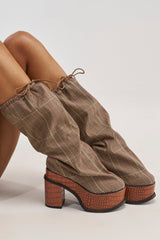 AZALEA WANG LESLIE PLAID BLOCK PLATFORM SLOUCHY BOOT