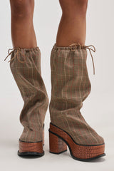 AZALEA WANG LESLIE PLAID BLOCK PLATFORM SLOUCHY BOOT