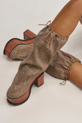 AZALEA WANG LESLIE PLAID BLOCK PLATFORM SLOUCHY BOOT