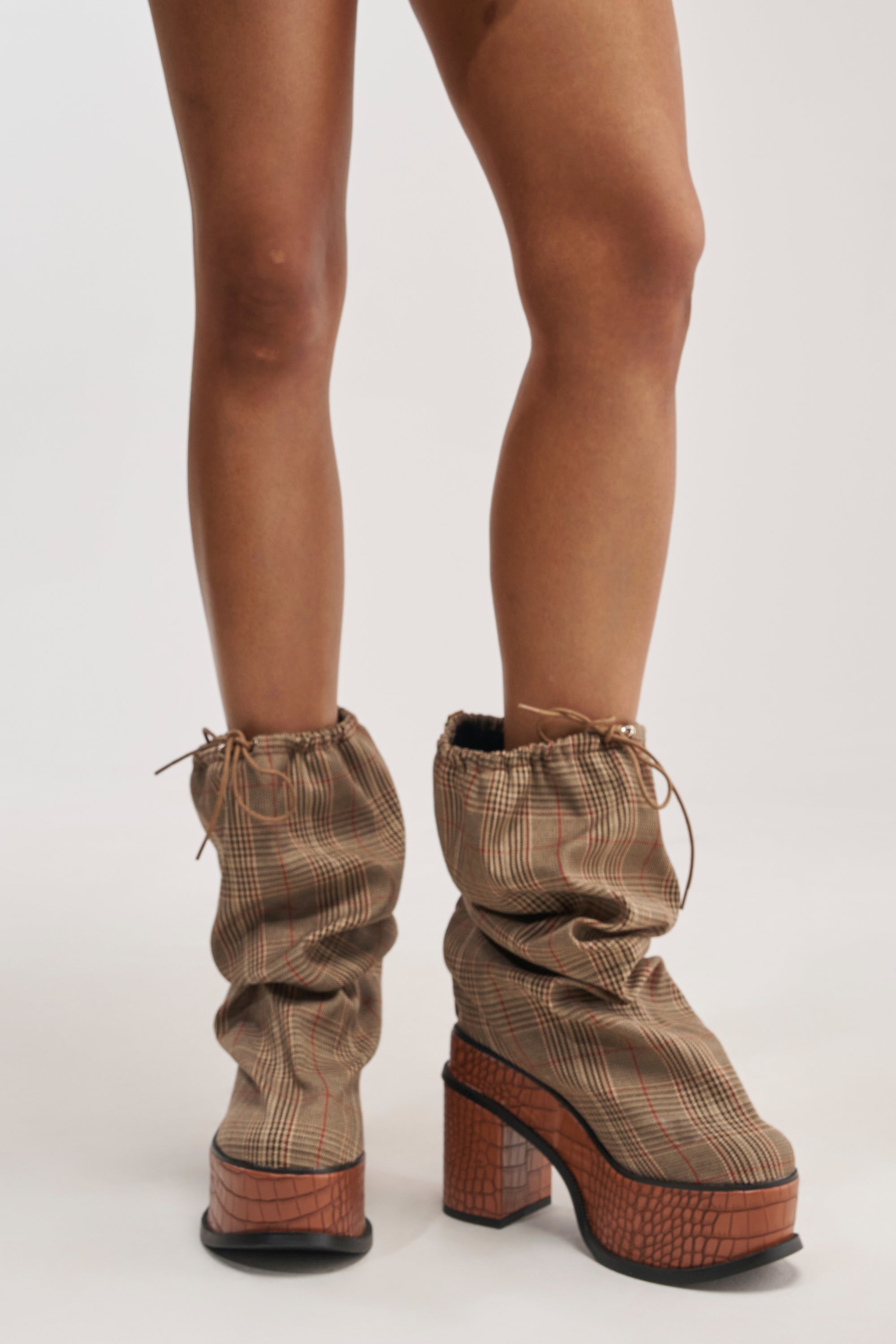 AZALEA WANG LESLIE PLAID BLOCK PLATFORM SLOUCHY BOOT