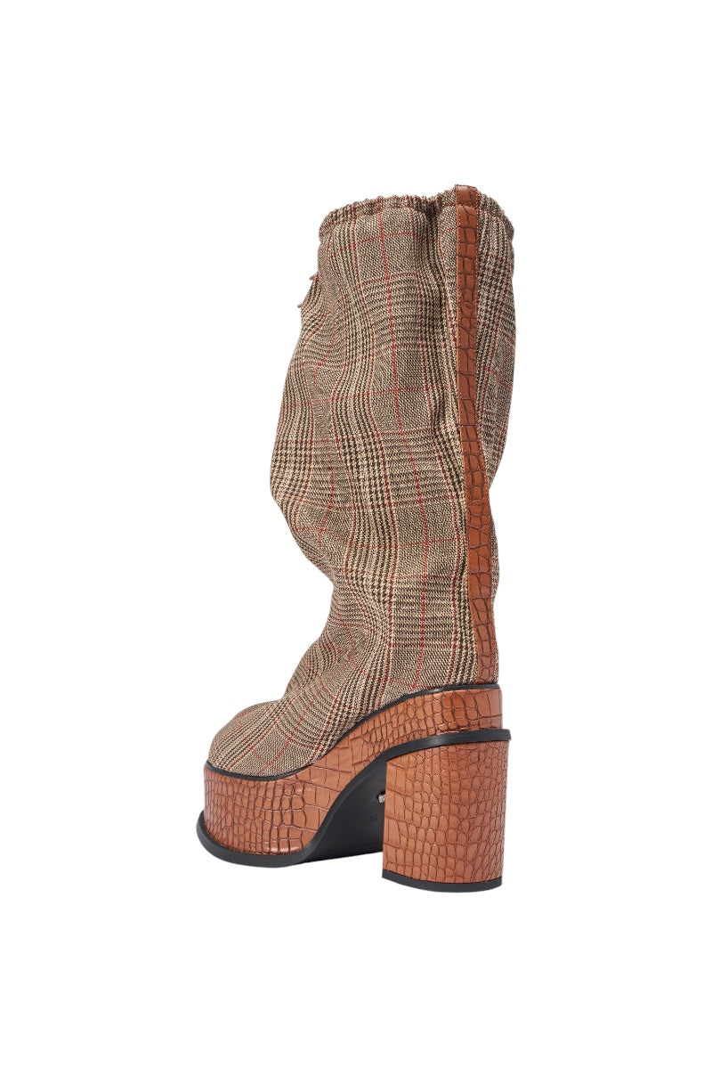 AZALEA WANG LESLIE PLAID BLOCK PLATFORM SLOUCHY BOOT