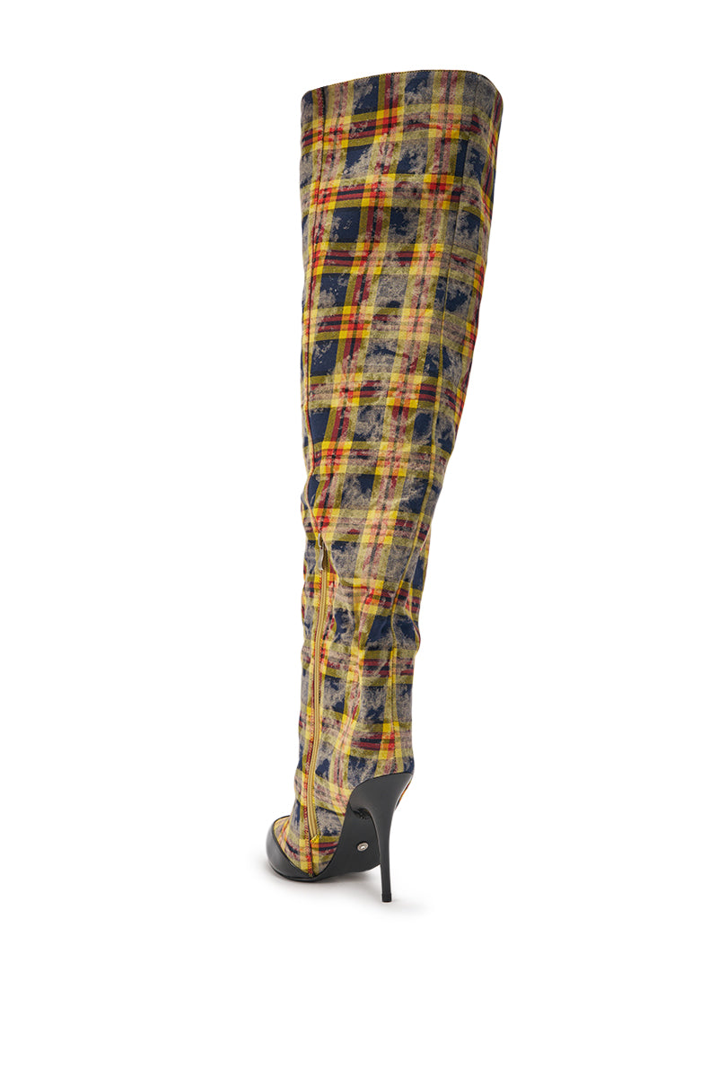 AZALEA WANG LOCHANA MULTI YELLOW PLAID FLANNEL SEXY BOOT