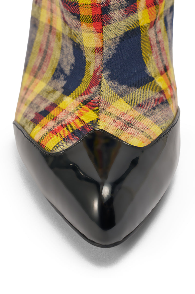 AZALEA WANG LOCHANA MULTI YELLOW PLAID FLANNEL SEXY BOOT