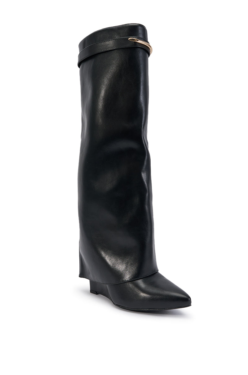 AZALEA WANG LOVE BURN BLACK SHARK WEDGE BOOT