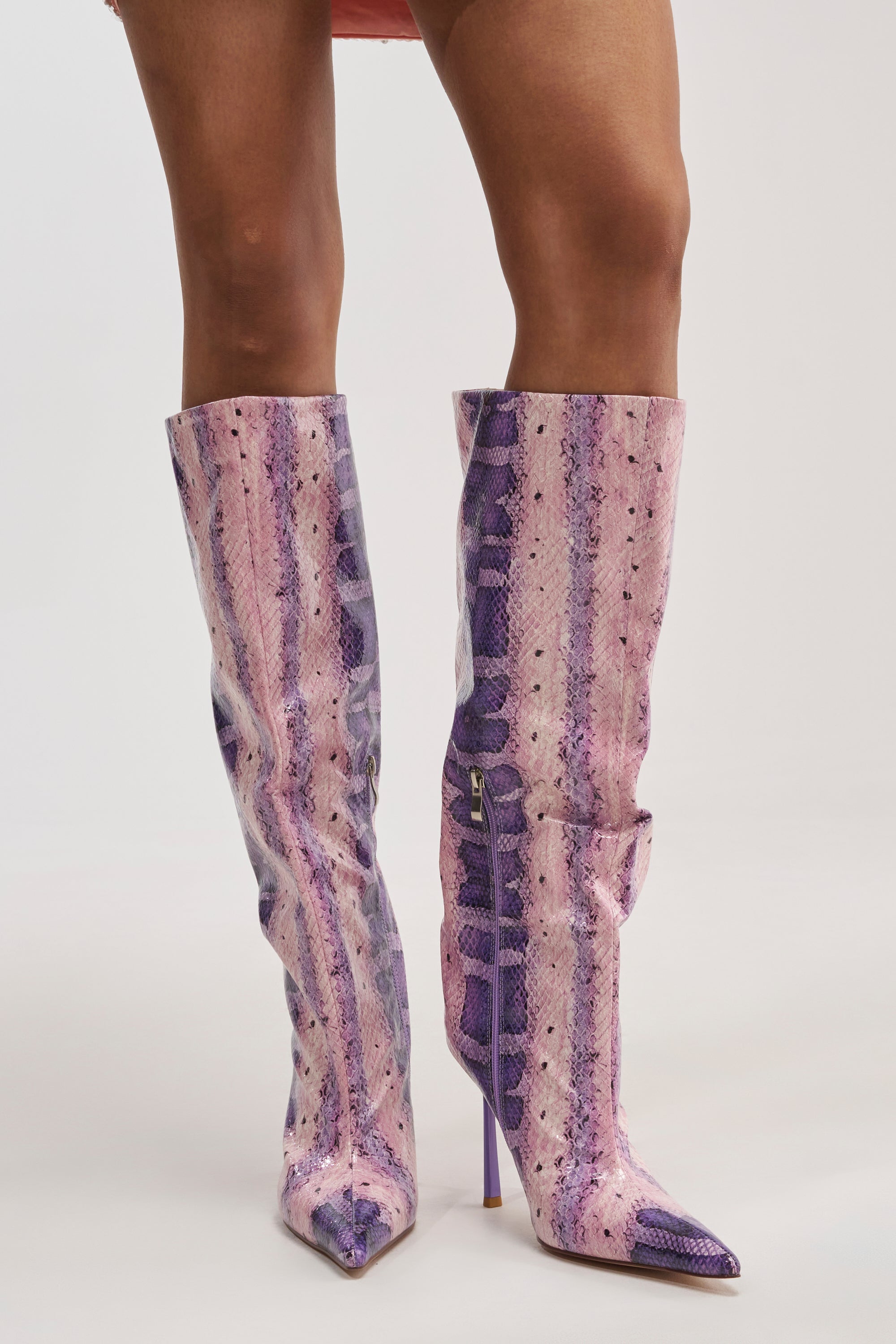 AZALEA WANG MADEYE PURPLE SNAKE KNEE HIGH STILETTO BOOT