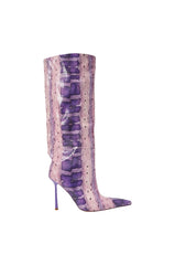 AZALEA WANG MADEYE PURPLE SNAKE KNEE HIGH STILETTO BOOT