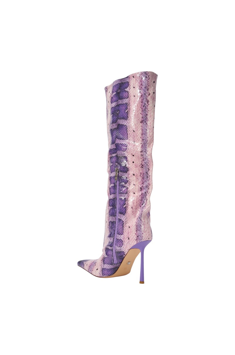 AZALEA WANG MADEYE PURPLE SNAKE KNEE HIGH STILETTO BOOT
