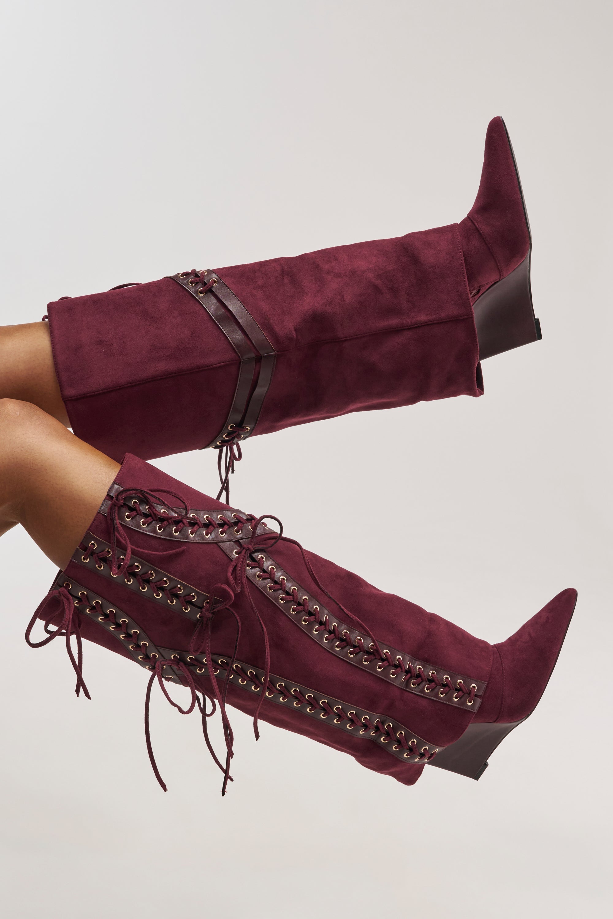 AZALEA WANG MAGENTA PLUM FAUX SUEDE WEDGE BOOT
