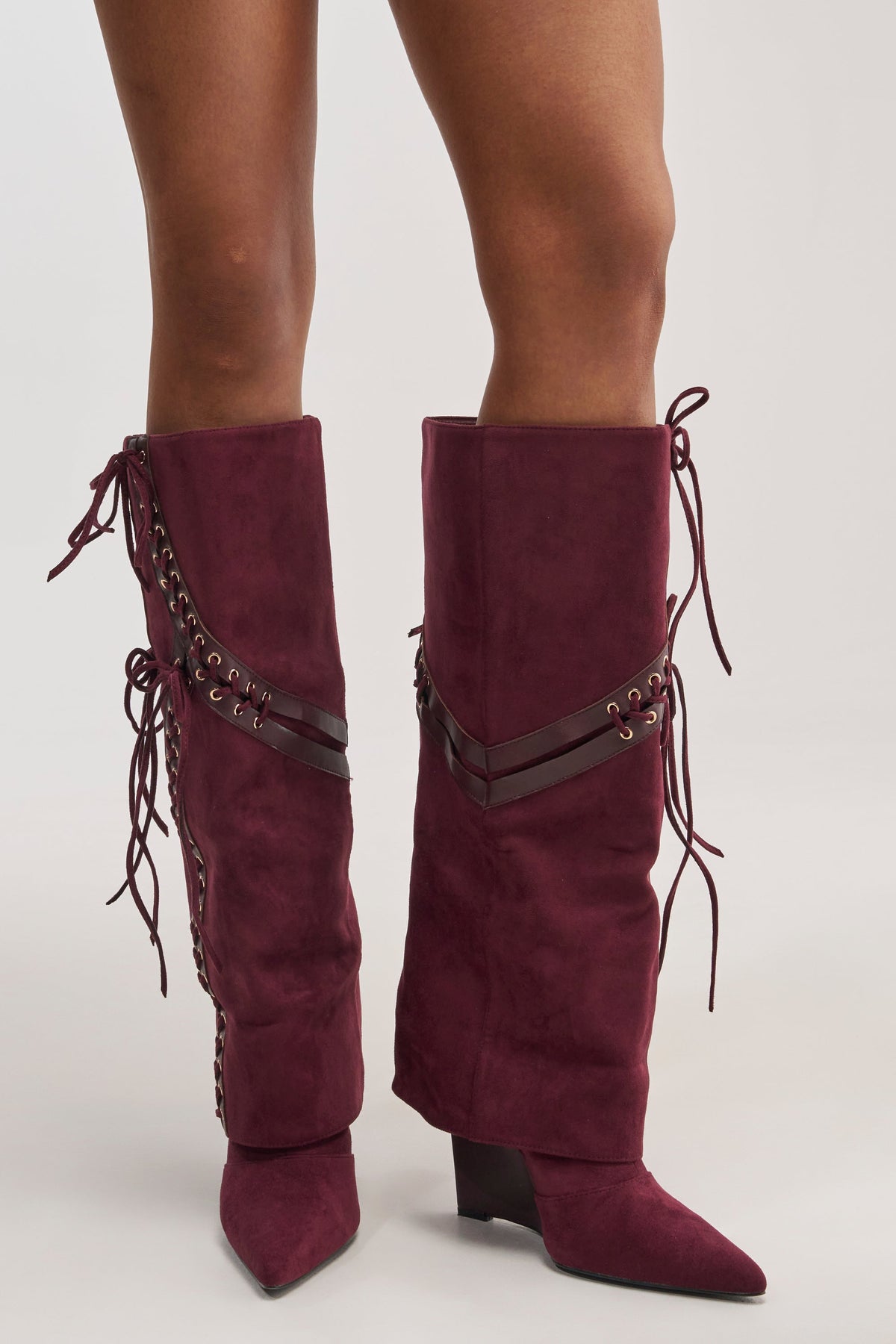 AZALEA WANG MAGENTA PLUM FAUX SUEDE WEDGE BOOT