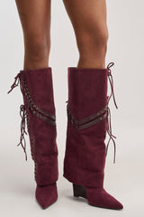 AZALEA WANG MAGENTA PLUM FAUX SUEDE WEDGE BOOT