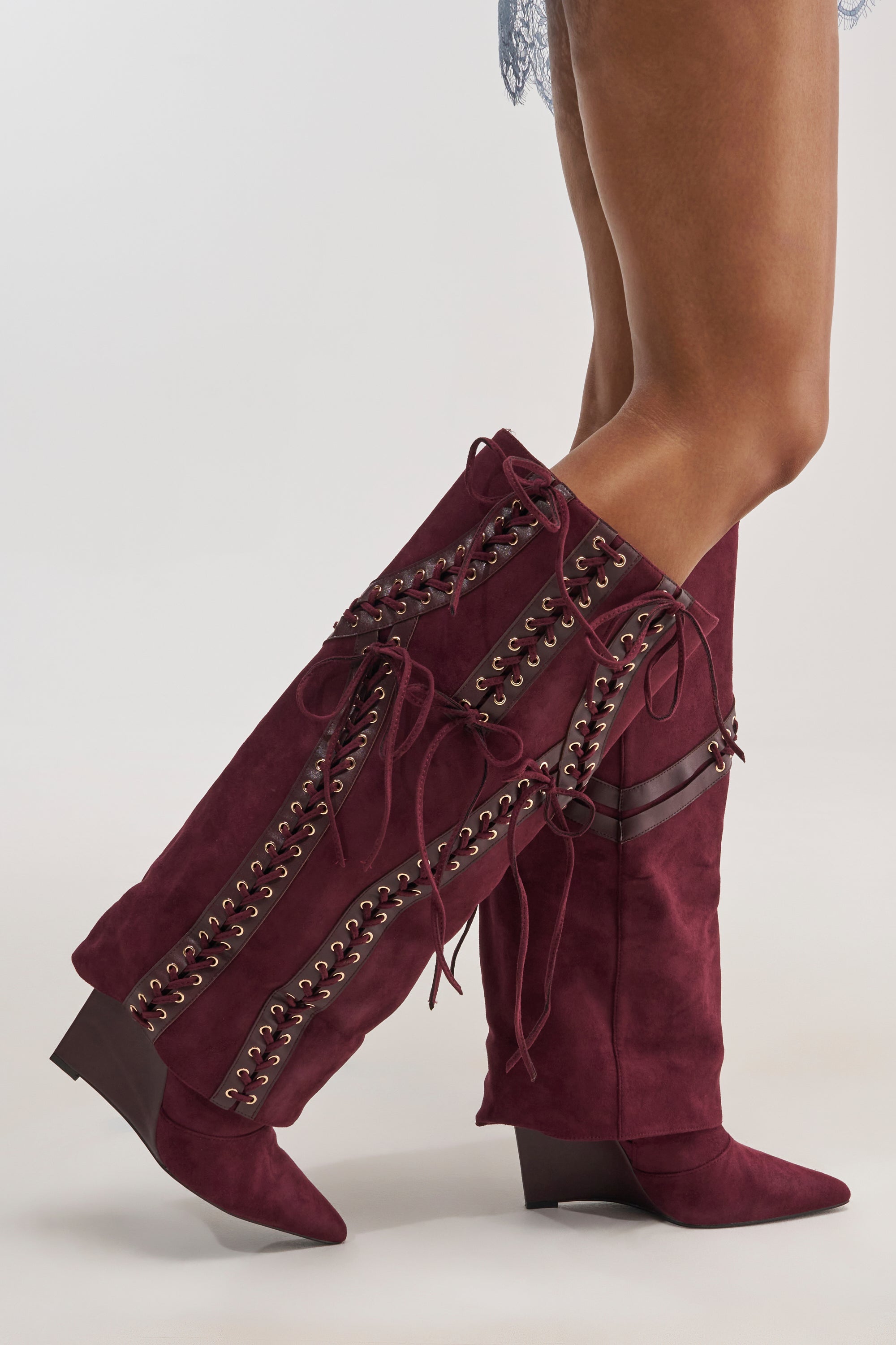 AZALEA WANG MAGENTA PLUM FAUX SUEDE WEDGE BOOT