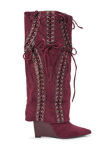 AZALEA WANG MAGENTA PLUM FAUX SUEDE WEDGE BOOT