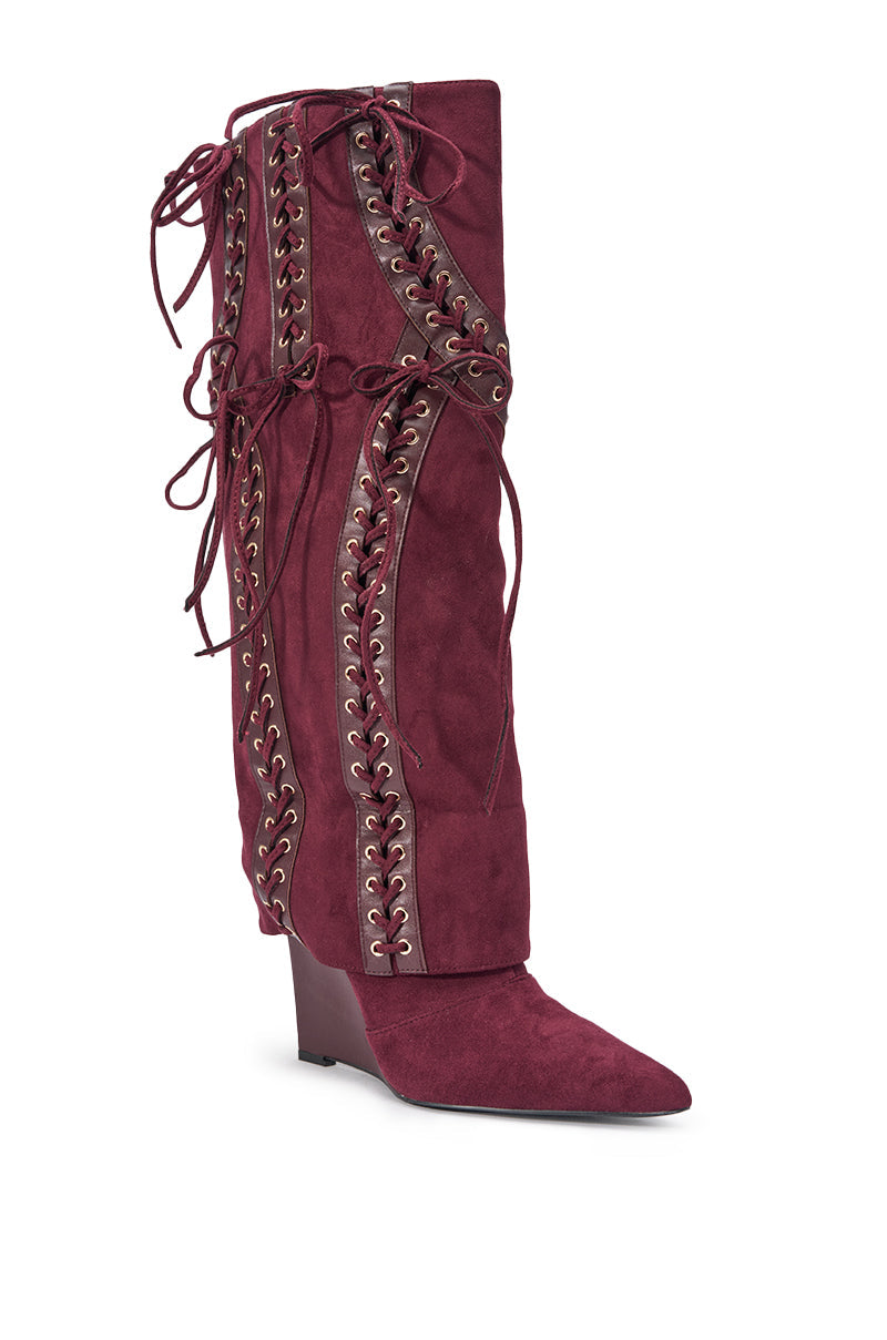 AZALEA WANG MAGENTA PLUM FAUX SUEDE WEDGE BOOT