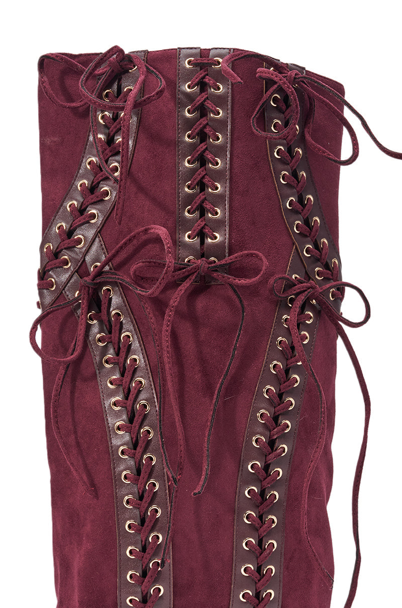 AZALEA WANG MAGENTA PLUM FAUX SUEDE WEDGE BOOT