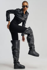 AZALEA WANG MARLOW BLACK PU FLATFORM OVER THE KNEE BOOT