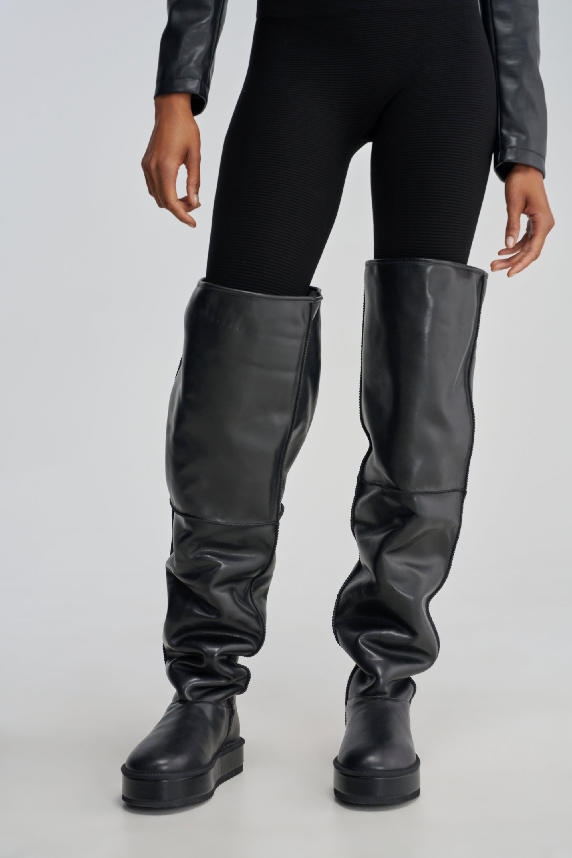 AZALEA WANG MARLOW BLACK PU FLATFORM OVER THE KNEE BOOT