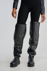 AZALEA WANG MARLOW BLACK PU FLATFORM OVER THE KNEE BOOT