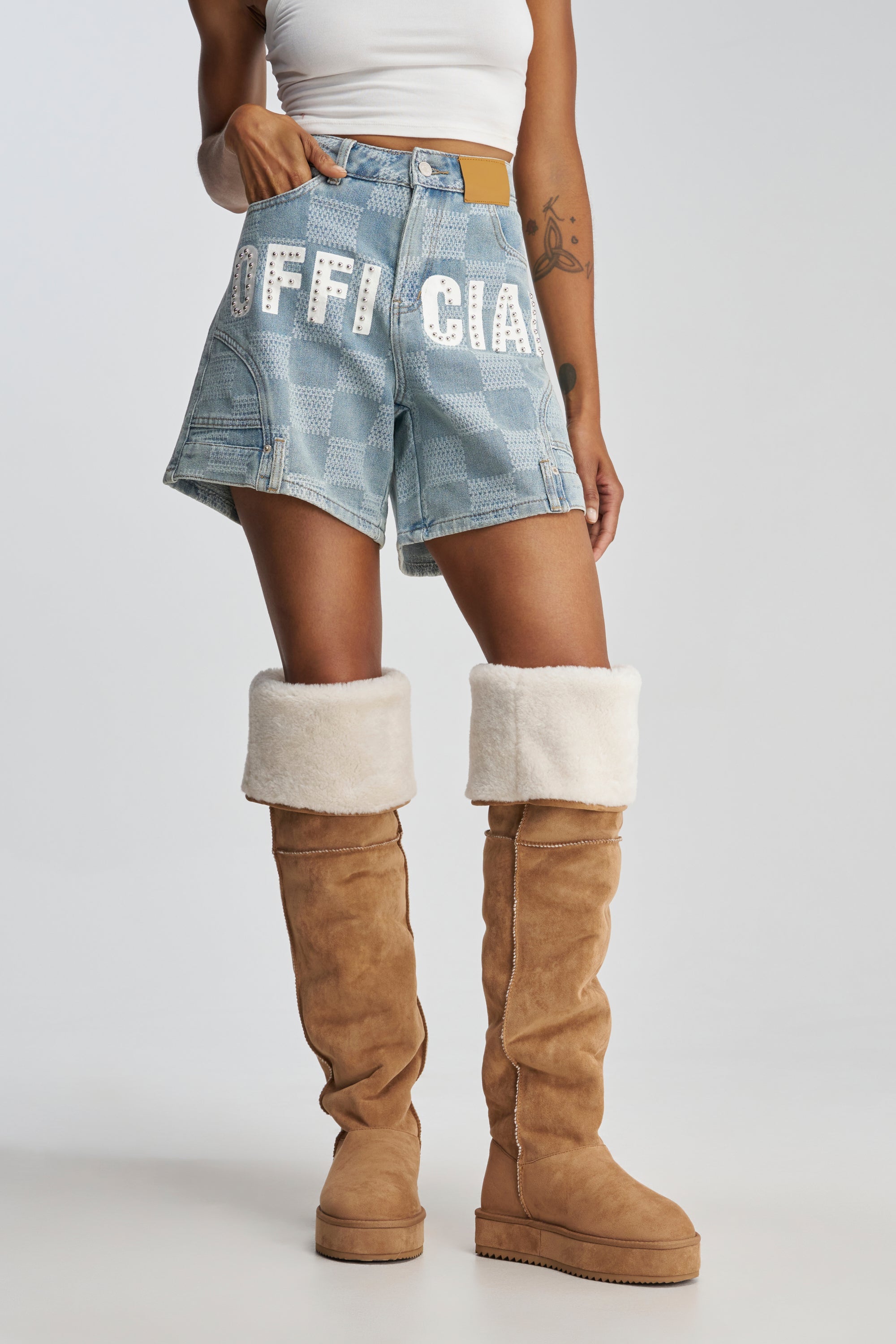 AZALEA WANG MARLOW CHESTNUT FAUX SUEDE SHERLING OVER THE KNEE PLATFORM BOOT