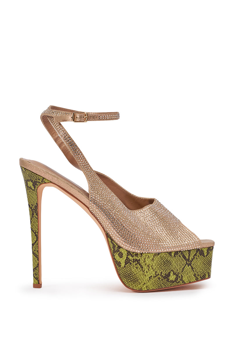 AZALEA WANG MILAGROS MULTI PLATFORM SNAKE AND RHINESTONE SANDAL