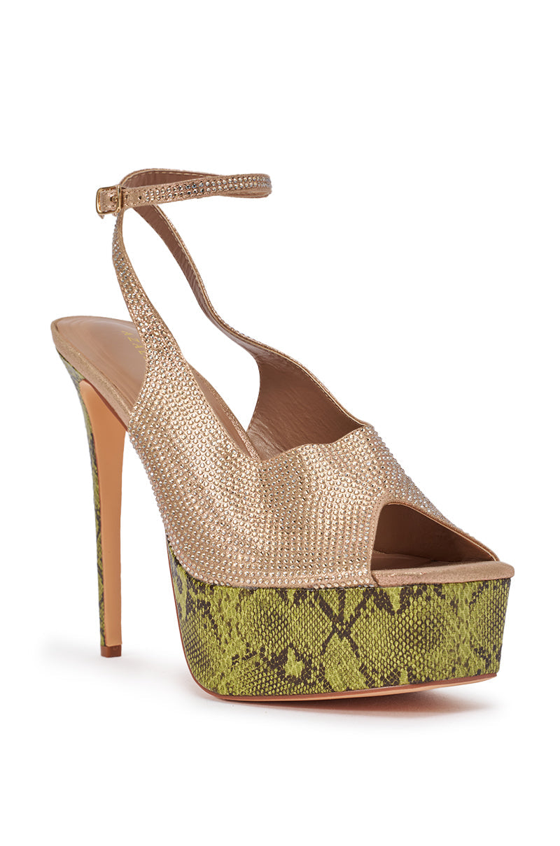 AZALEA WANG MILAGROS MULTI PLATFORM SNAKE AND RHINESTONE SANDAL