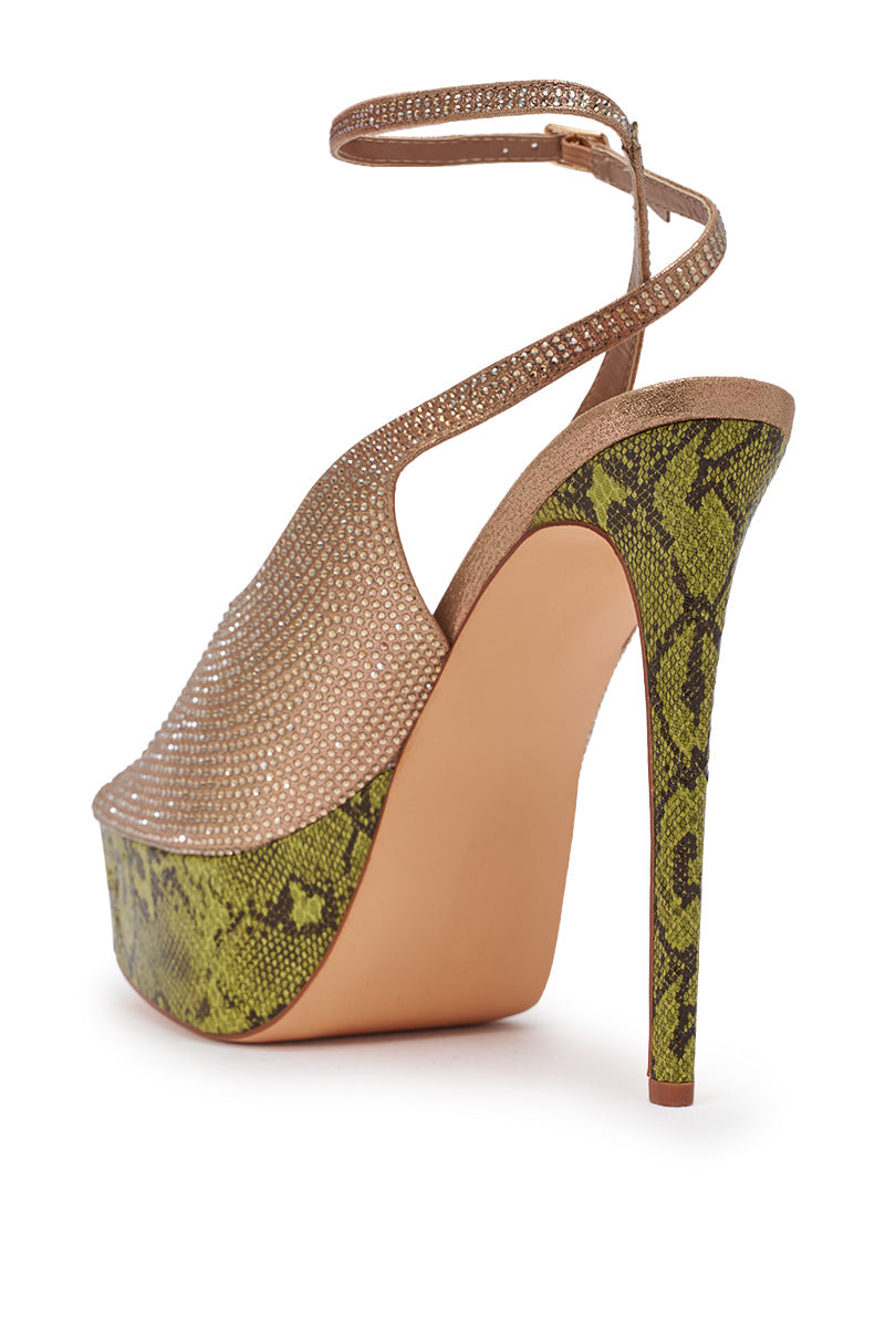 AZALEA WANG MILAGROS MULTI PLATFORM SNAKE AND RHINESTONE SANDAL