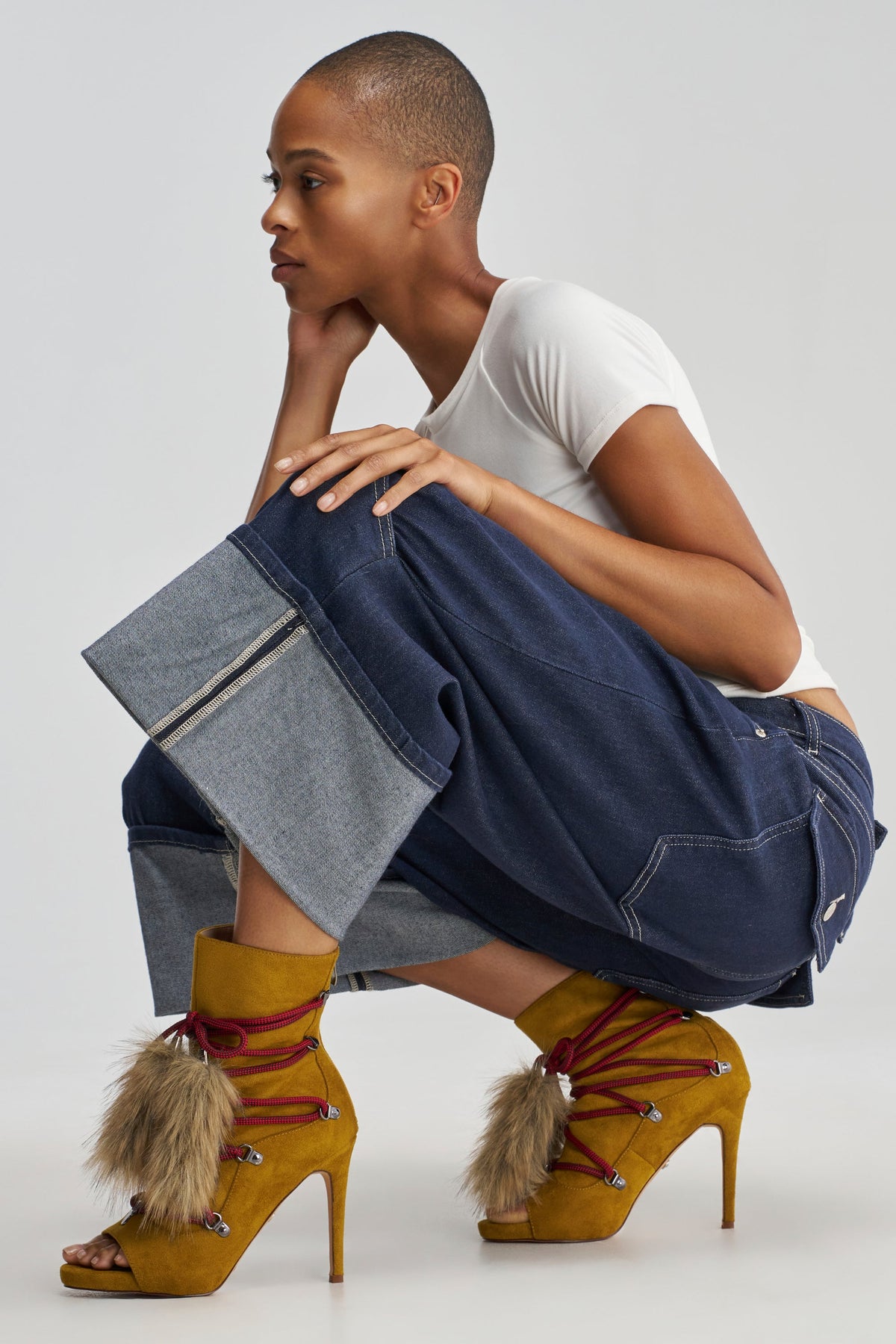 AZALEA WANG MIRA MUSTARD OPEN TOE FAUX SUEDE BOOTIE