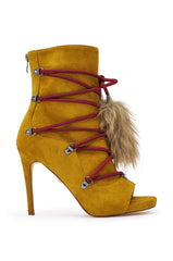 AZALEA WANG MIRA MUSTARD OPEN TOE FAUX SUEDE BOOTIE