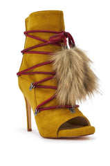 AZALEA WANG MIRA MUSTARD OPEN TOE FAUX SUEDE BOOTIE