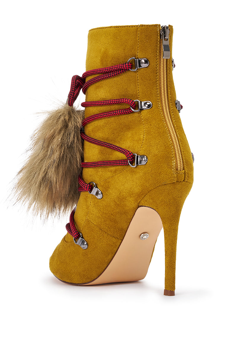 AZALEA WANG MIRA MUSTARD OPEN TOE FAUX SUEDE BOOTIE