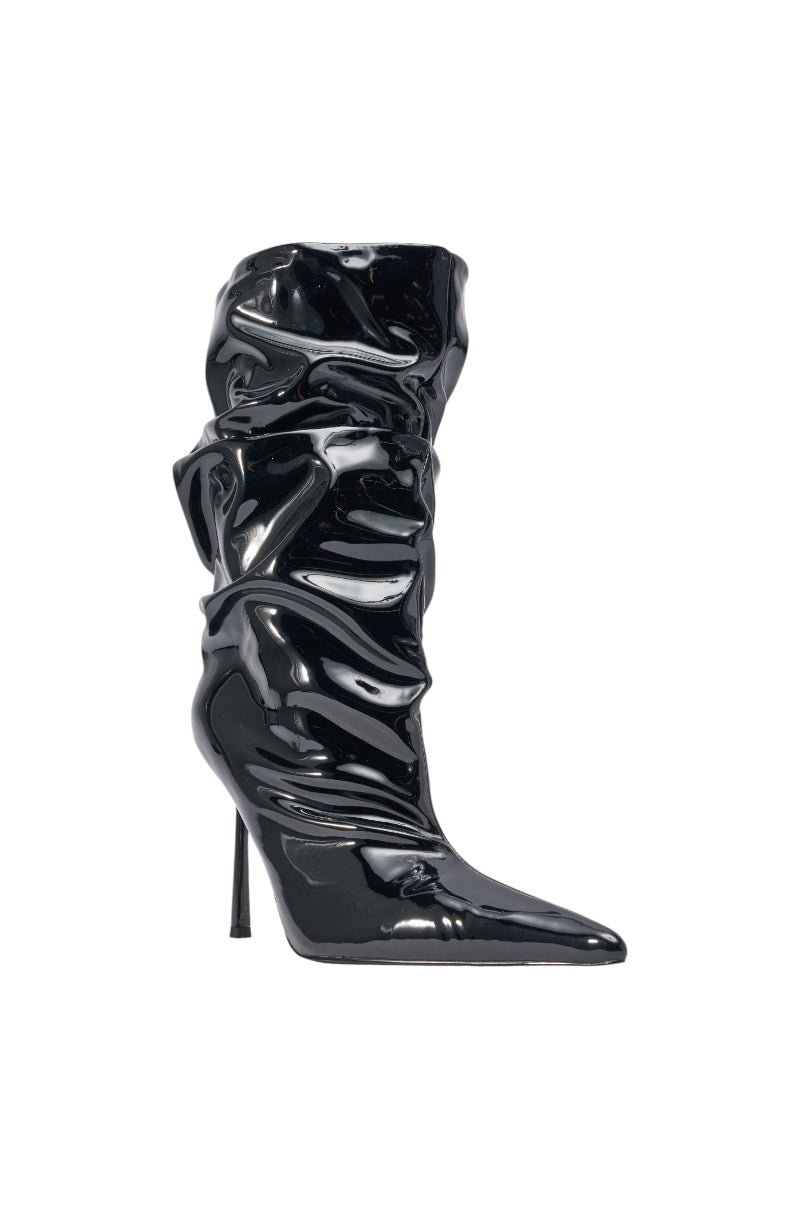 AZALEA WANG MISTRA BLACK PATENT SLOUCHY STILETTO BOOT