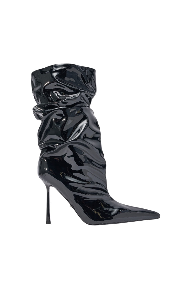 AZALEA WANG MISTRA BLACK PATENT SLOUCHY STILETTO BOOT