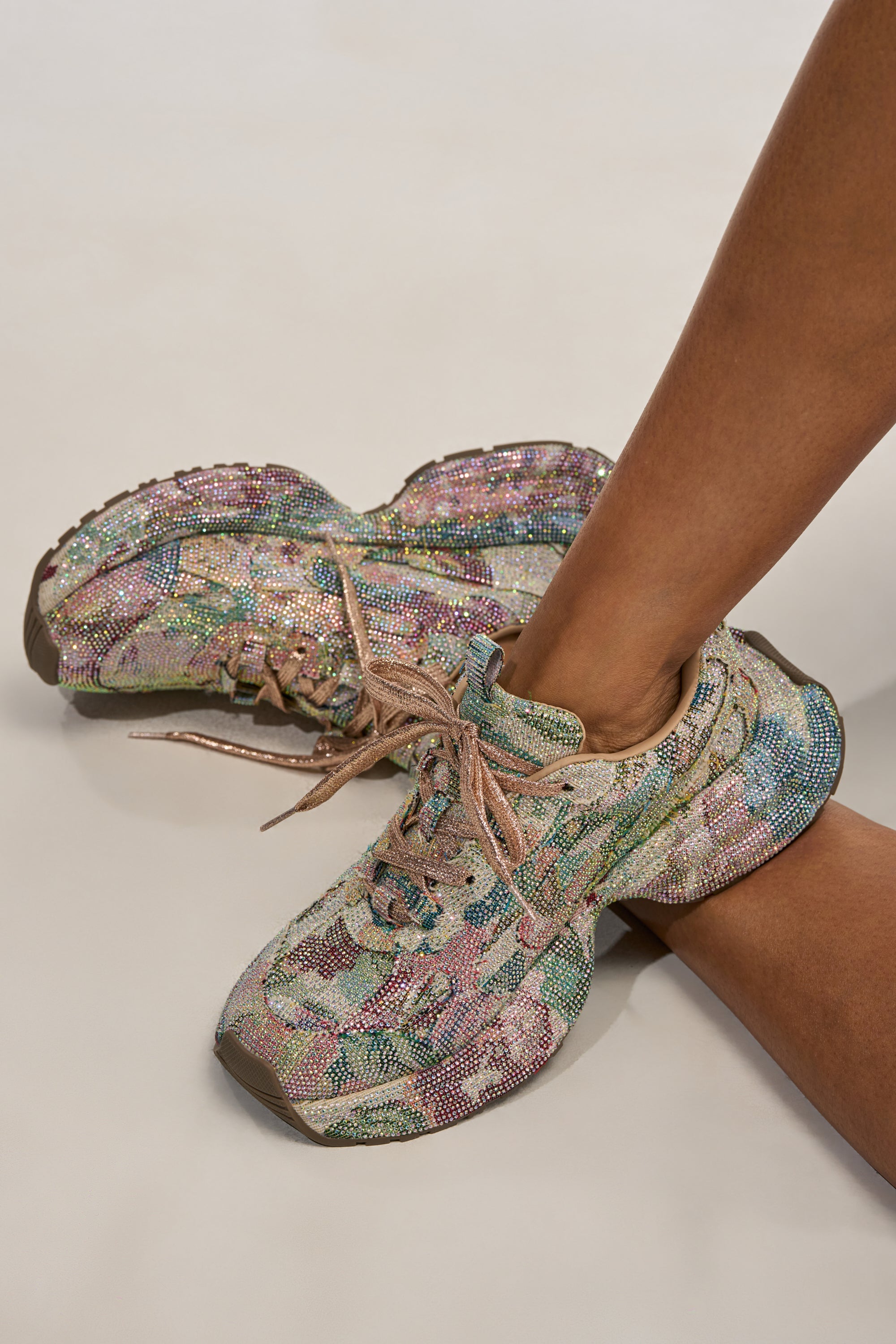 AKIRA GOLD MORA MULTI FLORAL RHINESTONE SNEAKER