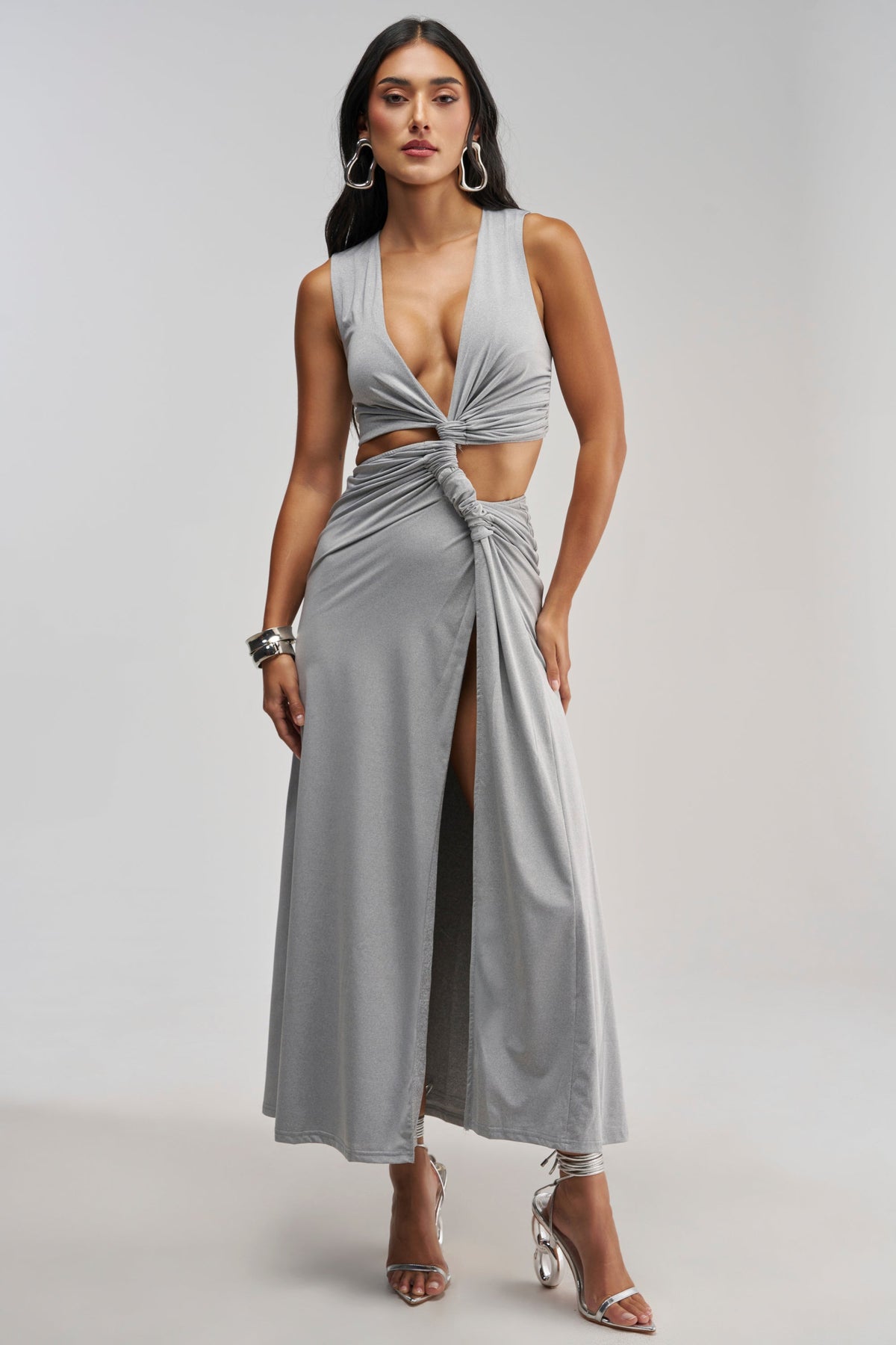 FIND ME IN THE PENTHOUSE MAXI DRESS IN HEATHER GREY