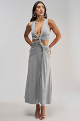 FIND ME IN THE PENTHOUSE MAXI DRESS IN HEATHER GREY