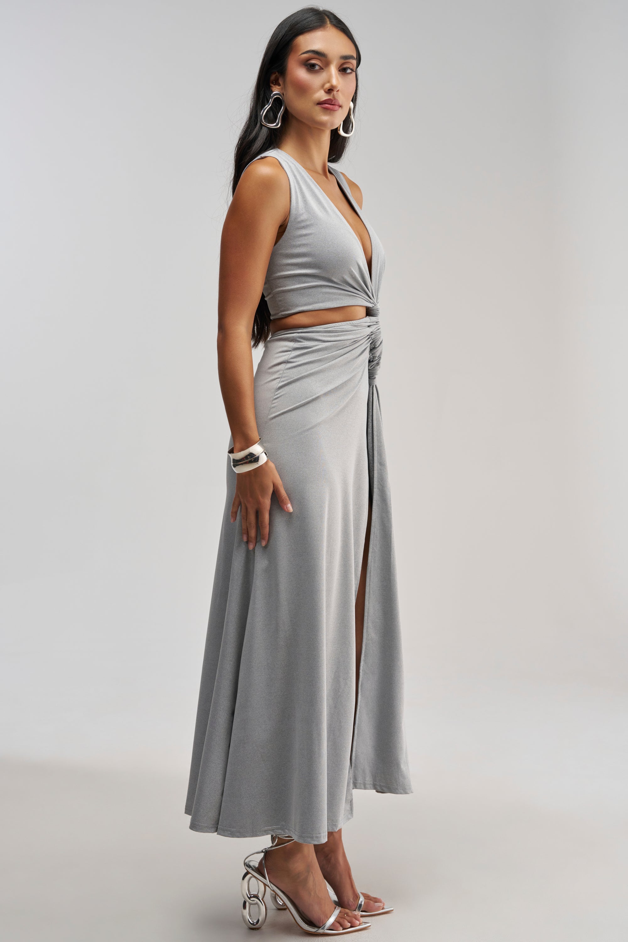 FIND ME IN THE PENTHOUSE MAXI DRESS IN HEATHER GREY