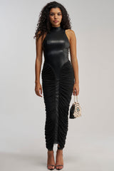 YOU NEED ME RUCHED MAXI DRESS IN BLACK