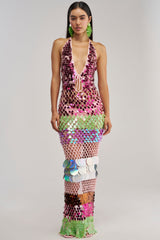 PARTY CRASHER SEQUIN MAXI DRESS IN GREEN MULTI