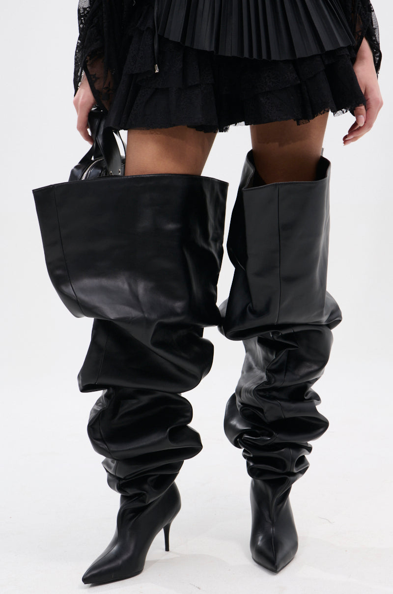 AZALEA WANG NEMY BLACK KITTEN HEEL THIGH HIGH BOOT