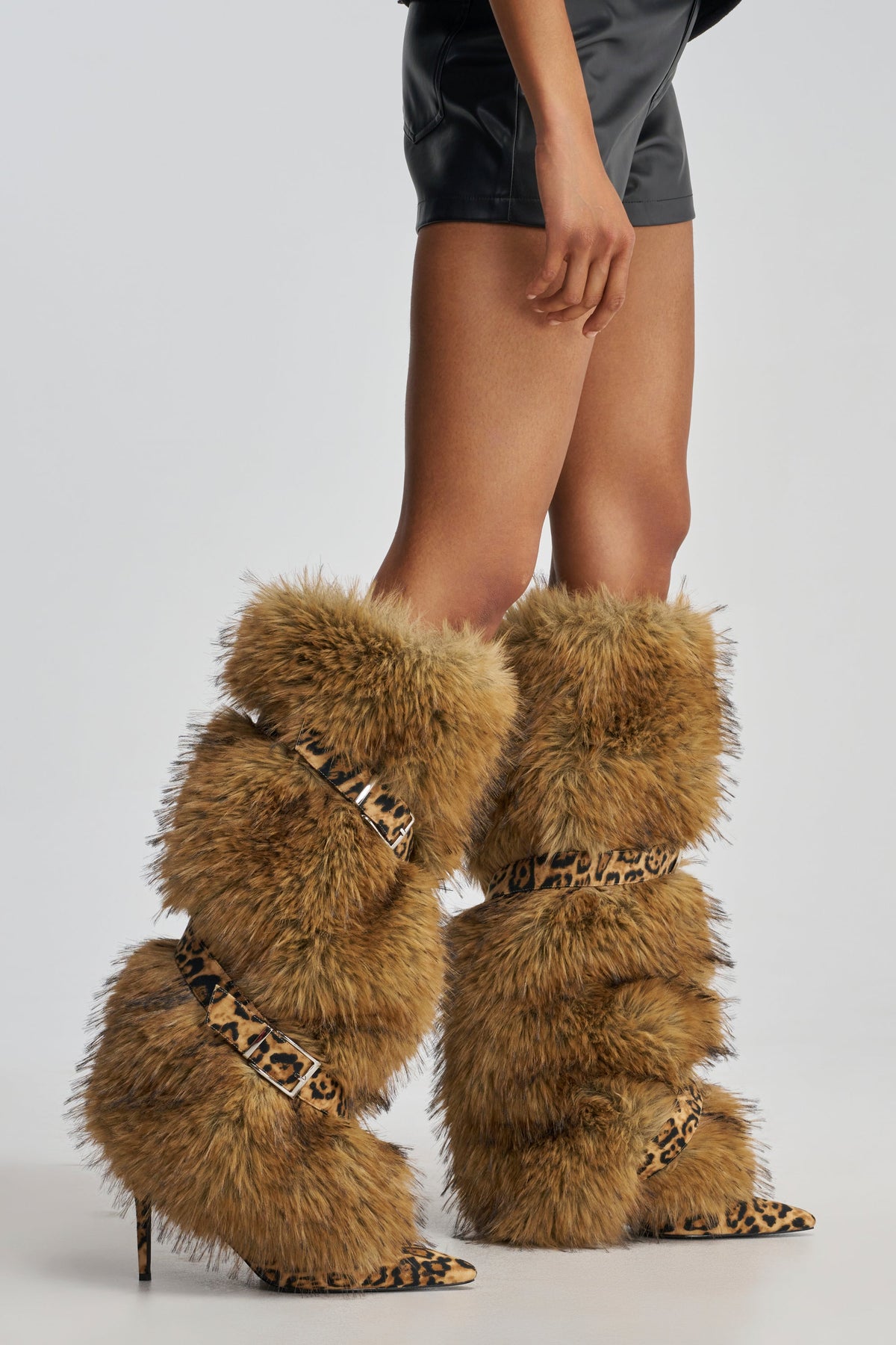 AZALEA WANG NIRA LEOPARD FUR STILETTO BOOT