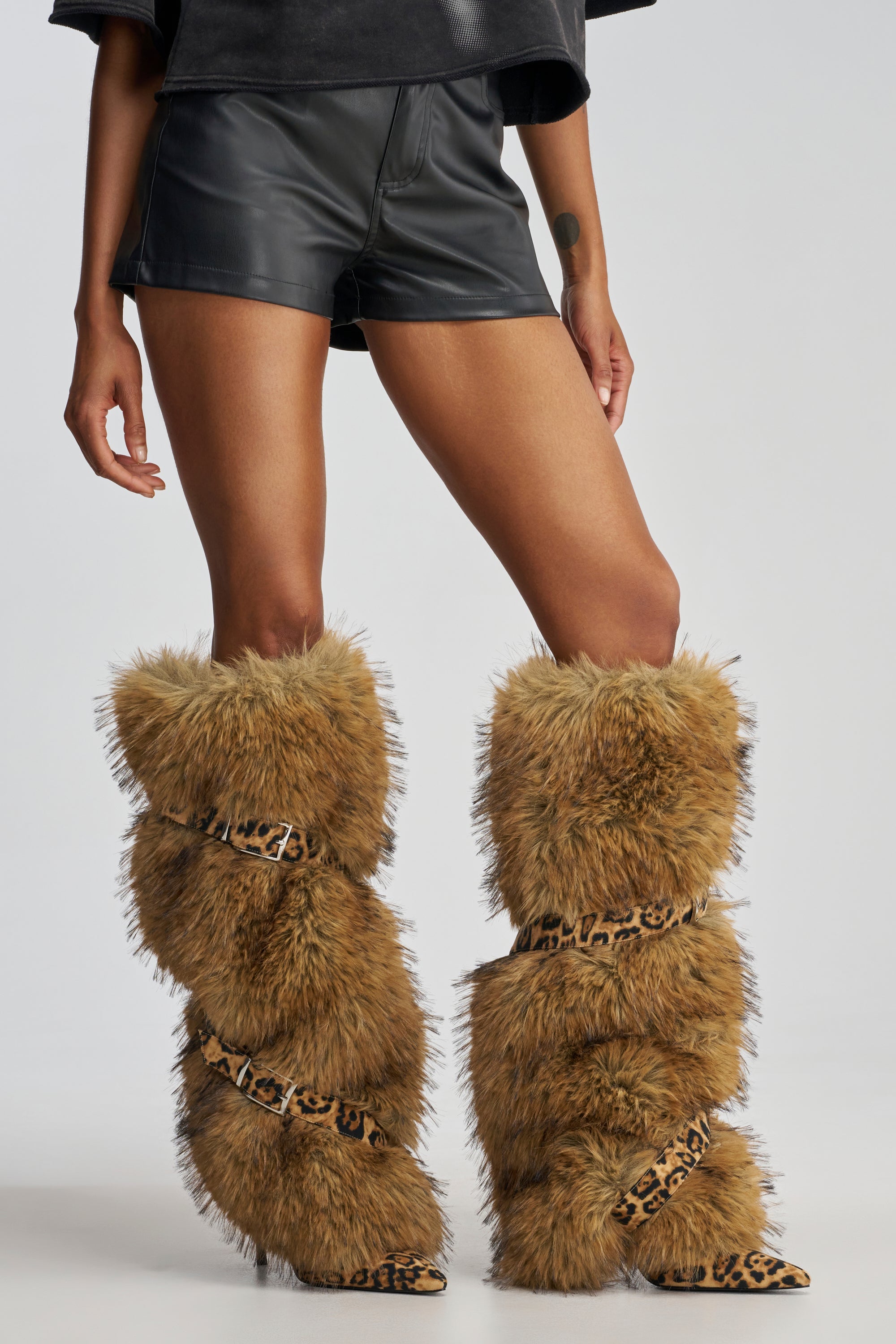 AZALEA WANG NIRA LEOPARD FUR STILETTO BOOT